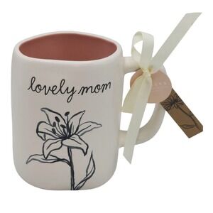 Rae Dunn Love Mom Flower Embossed Coffee‎ Mug 16oz White And Pink